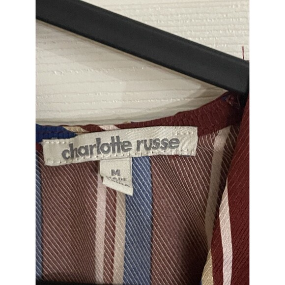 Charlotte Russe Women’s Burgundy Striped Jumpsuit Romper Size Medium Open Back - Picture 3 of 13